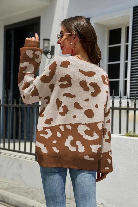 Cozy Wild Drop Shoulder Leopard Sweater