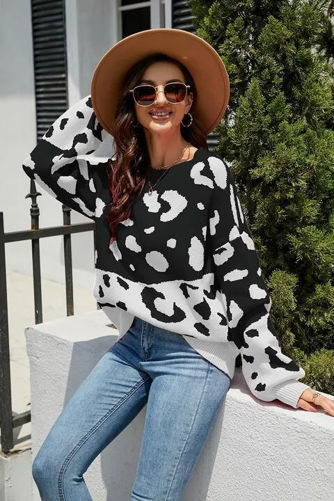 Cozy Wild Drop Shoulder Leopard Sweater