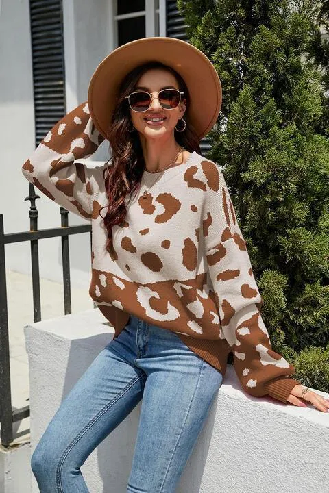 Cozy Wild Drop Shoulder Leopard Sweater