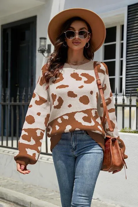 Cozy Wild Drop Shoulder Leopard Sweater
