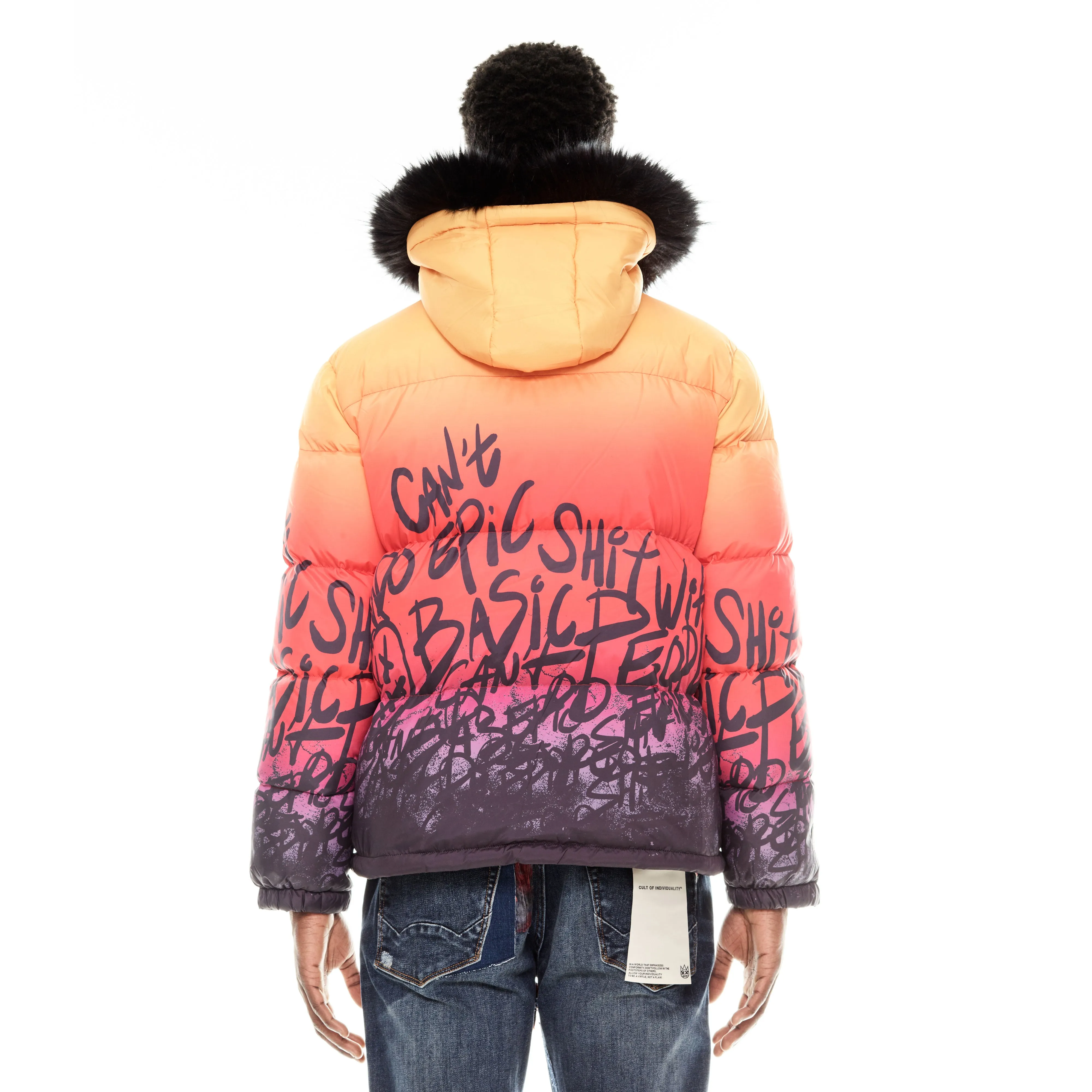 Cult's Puffer Jacket With Fur Hood in Sunburst