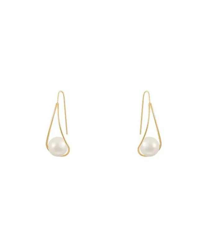 Elegant Copper Overgild Pearl Drop Earrings