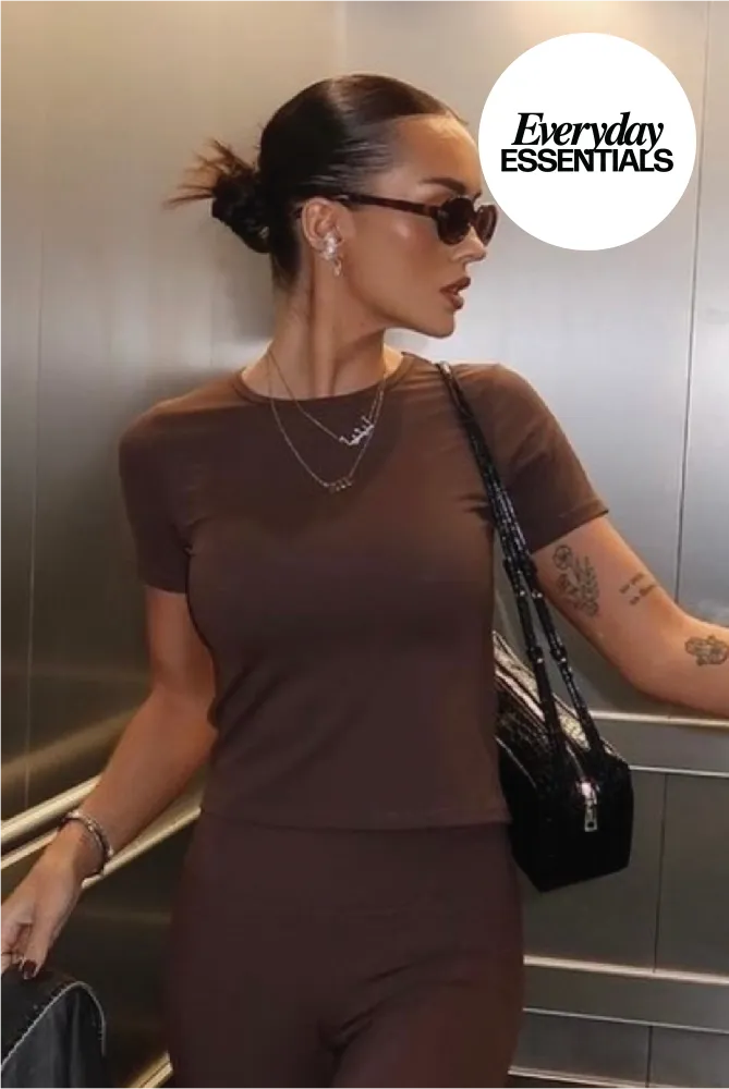 Emma chocolate short sleeve activewear top