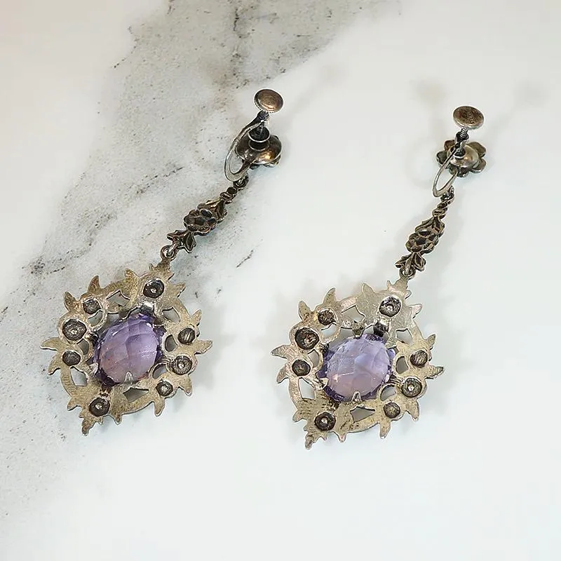 Enchanting Amethyst & Floral Silver Earrings
