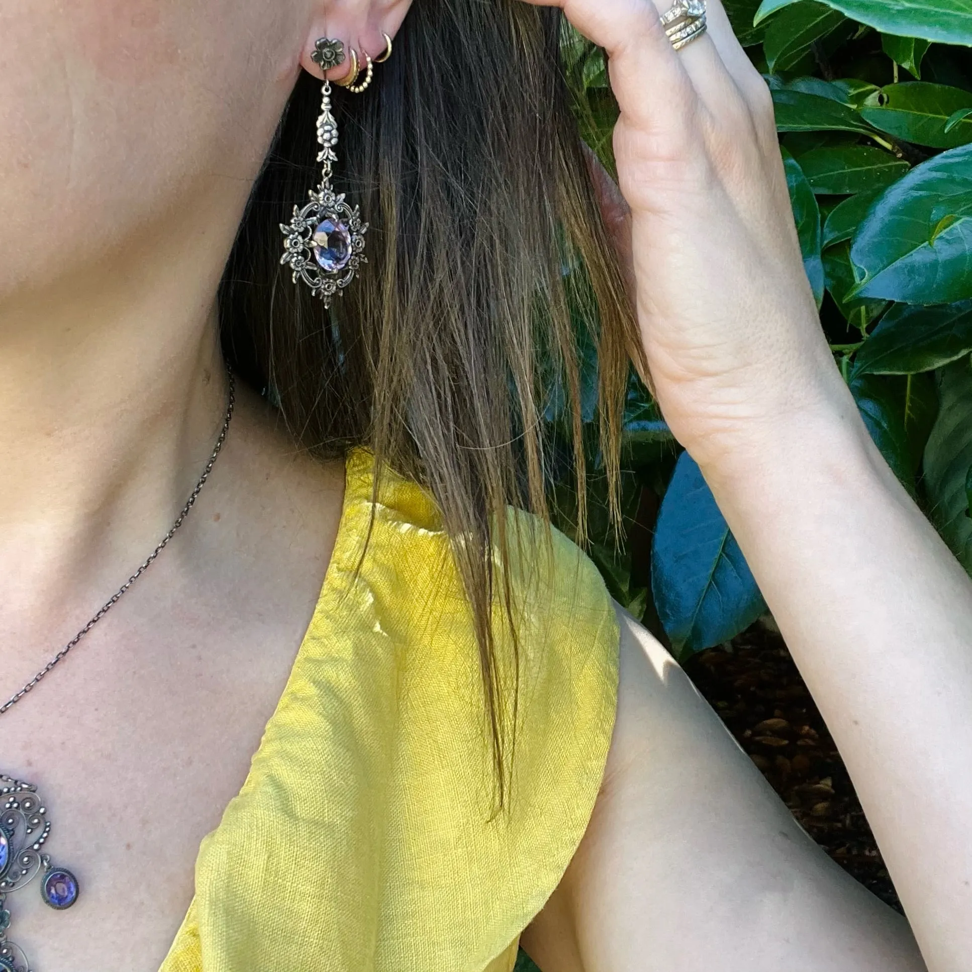 Enchanting Amethyst & Floral Silver Earrings