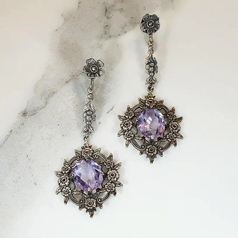 Enchanting Amethyst & Floral Silver Earrings