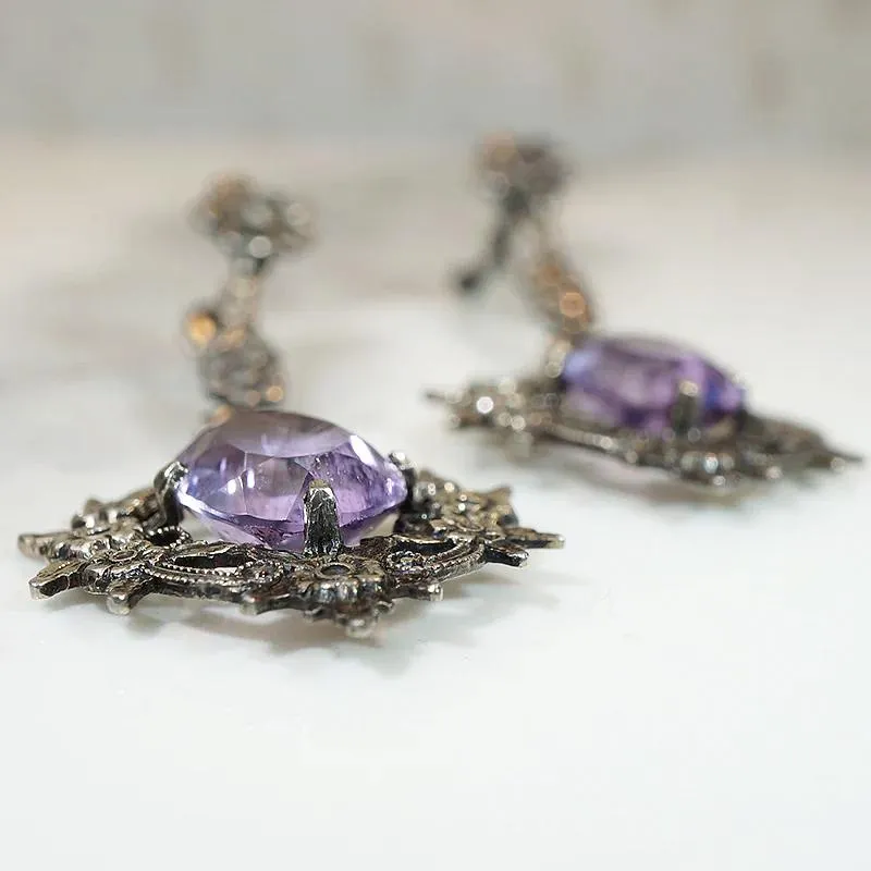 Enchanting Amethyst & Floral Silver Earrings
