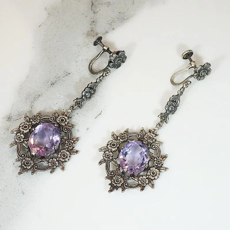 Enchanting Amethyst & Floral Silver Earrings