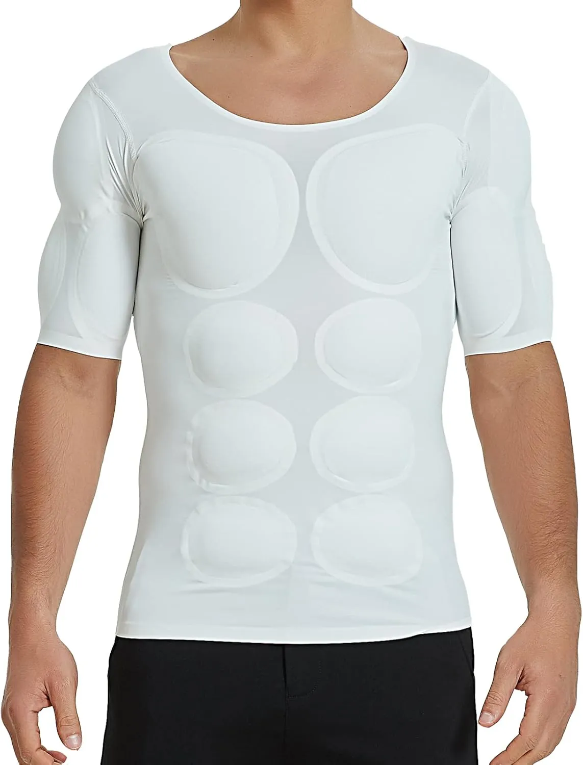 Fake Muscle T-Shirt for Men Short Sleeve Undershirt Comfortable and Breathable Padded Fake Shoulders Underwear