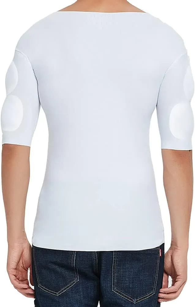 Fake Muscle T-Shirt for Men Short Sleeve Undershirt Comfortable and Breathable Padded Fake Shoulders Underwear