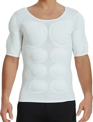 Fake Muscle T-Shirt for Men Short Sleeve Undershirt Comfortable and Breathable Padded Fake Shoulders Underwear