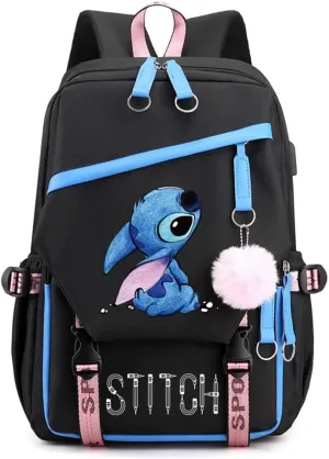 Fashion Trend Backpack Anime Cosplay Laptop Backpack With USB and Cute Cartoon Pattern (blue)
