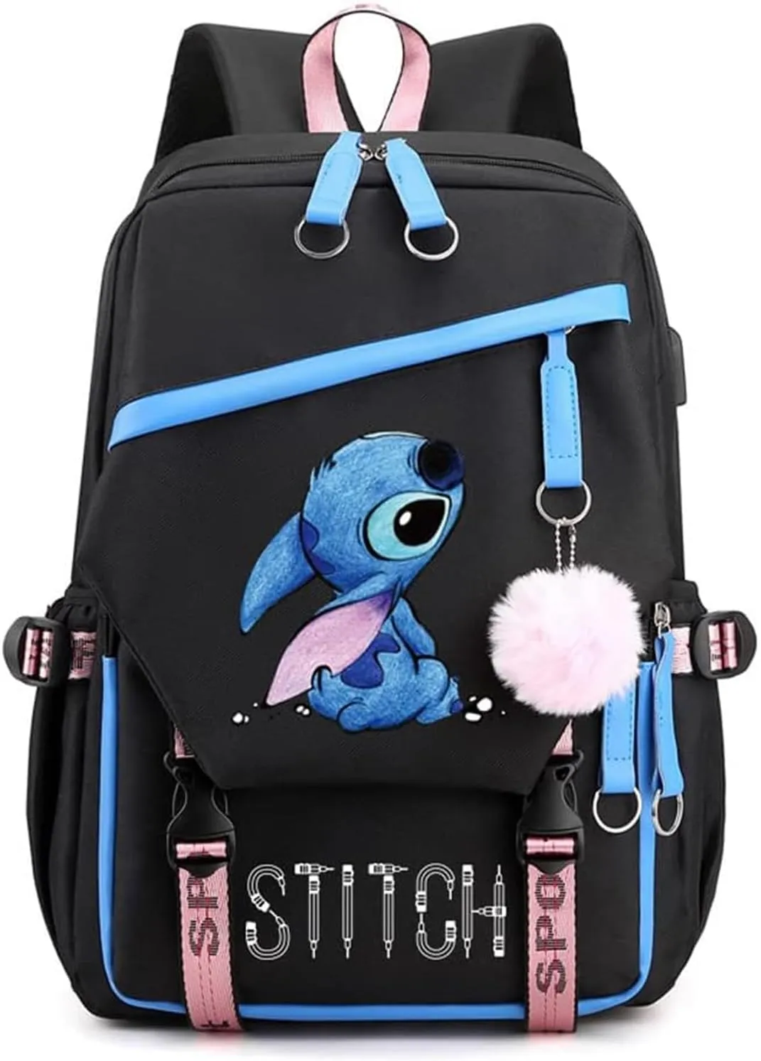 Fashion Trend Backpack Anime Cosplay Laptop Backpack With USB and Cute Cartoon Pattern (blue)