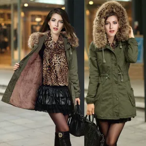 Faux Fur Collar Long Winter Hooded Coat