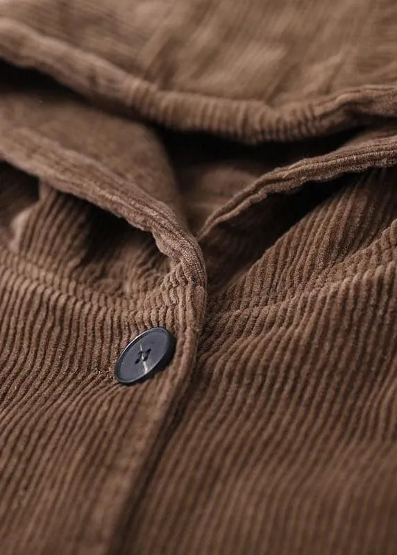 Fine Coffee Hooded Corduroy Winter Coats Warm Outwear