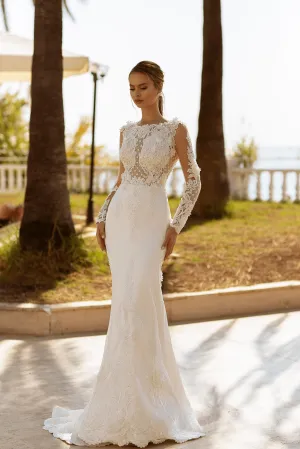 Fitted Lace Wedding Dress with Sleeves - Tulle Mermaid Wedding Gown - Elegant Dress for Wedding Plus Size