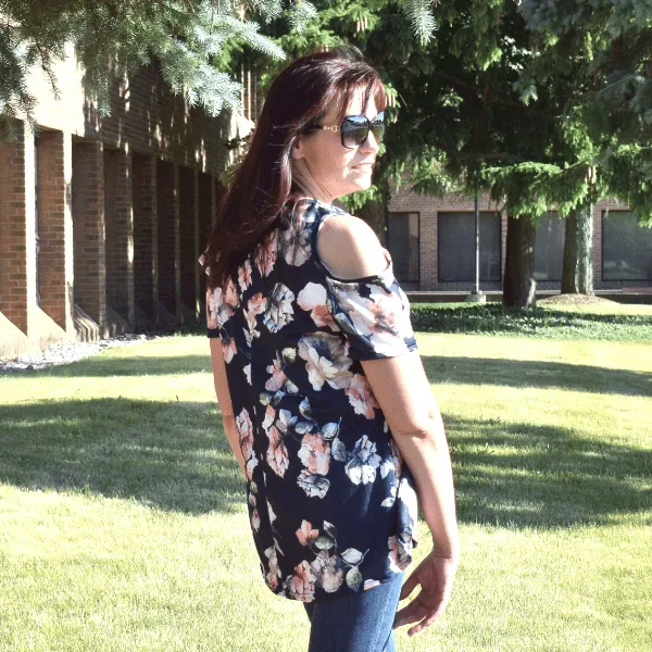 Floral Cold Shoulder Women Short Sleeve Blouse Top - Multiple Colors