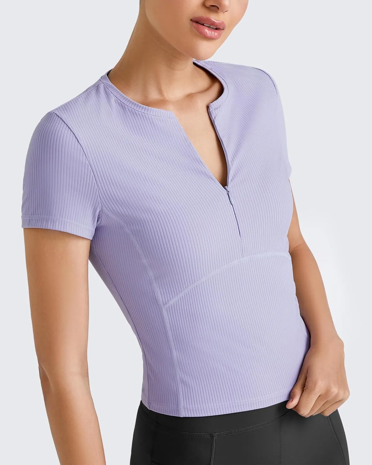 G4Free Half Zip Workout Shirts Women Slim Fitted Work Out Tops Gym Athletic Ribbed Tight Tshirts Summer Casual