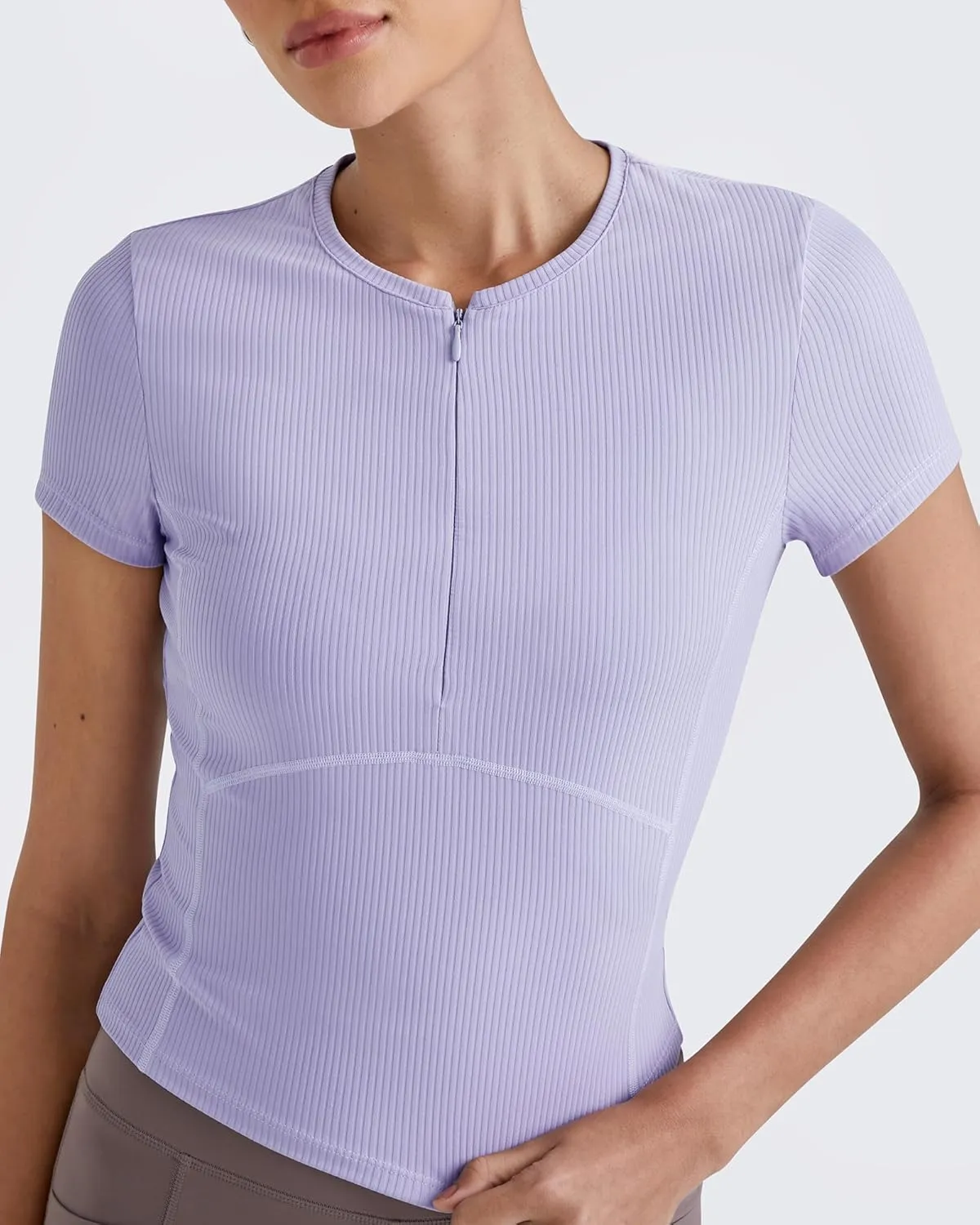 G4Free Half Zip Workout Shirts Women Slim Fitted Work Out Tops Gym Athletic Ribbed Tight Tshirts Summer Casual