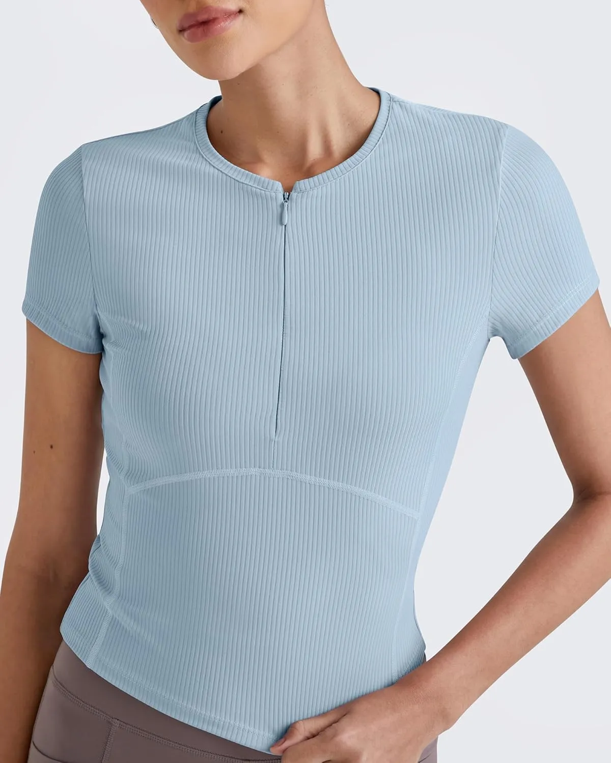 G4Free Half Zip Workout Shirts Women Slim Fitted Work Out Tops Gym Athletic Ribbed Tight Tshirts Summer Casual