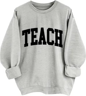 GORGLITTER Women's Cute Teacher Crew Neck Sweatshirt Letter Graphic Oversized Pullover Tops