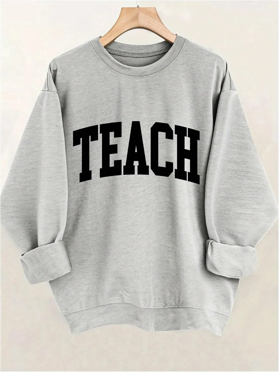 GORGLITTER Women's Cute Teacher Crew Neck Sweatshirt Letter Graphic Oversized Pullover Tops