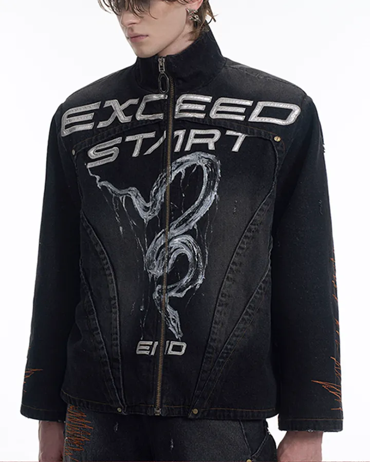 Graphic Black Zip-Up Jacket