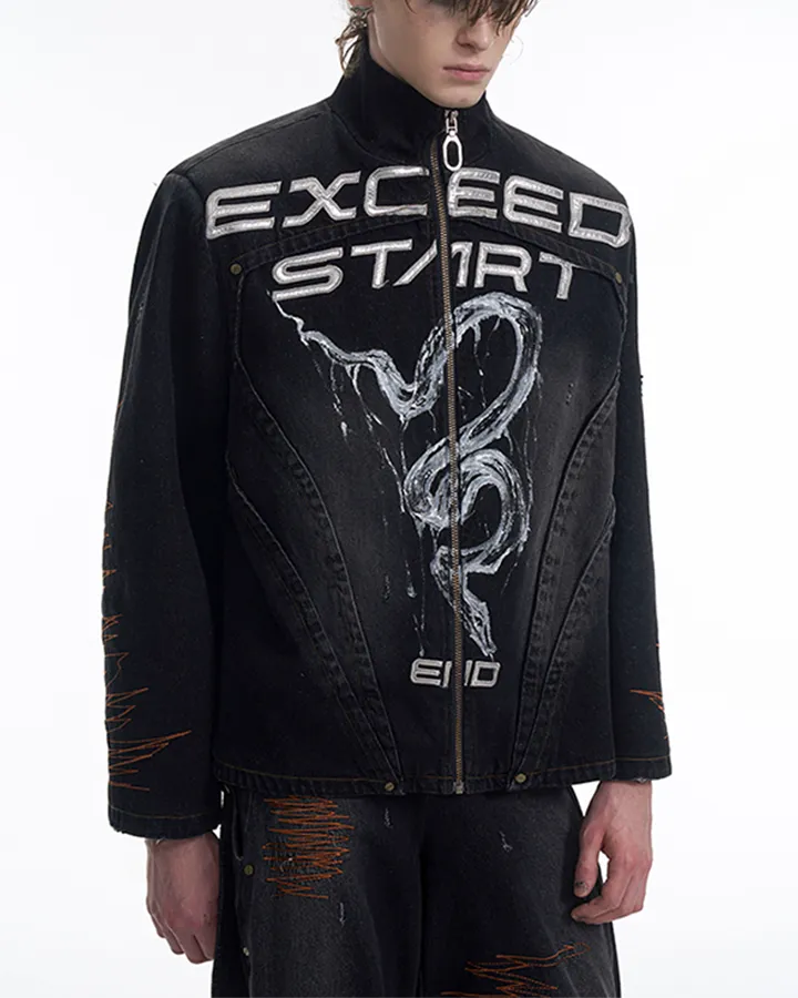 Graphic Black Zip-Up Jacket