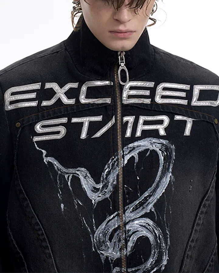 Graphic Black Zip-Up Jacket