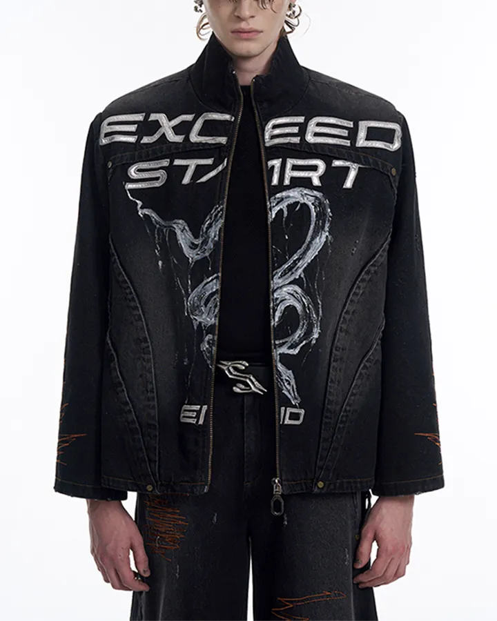 Graphic Black Zip-Up Jacket
