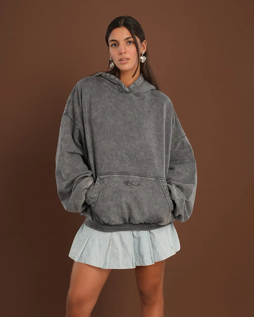Grey Washed Balloon Fit Hoodie