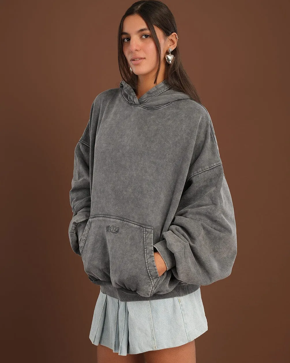Grey Washed Balloon Fit Hoodie