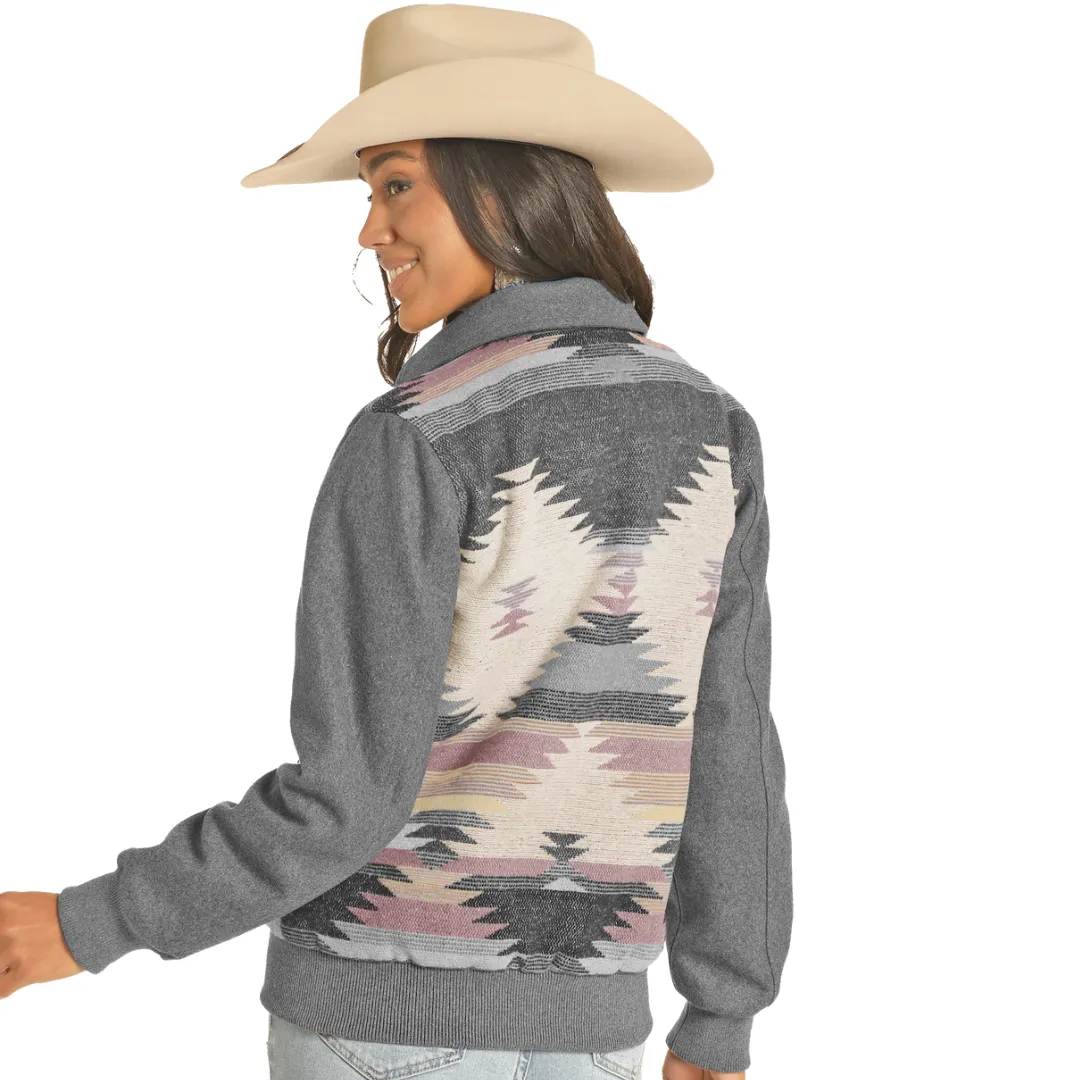 Grey/Multi-Color Aztec Wool Bomber DW92C04124