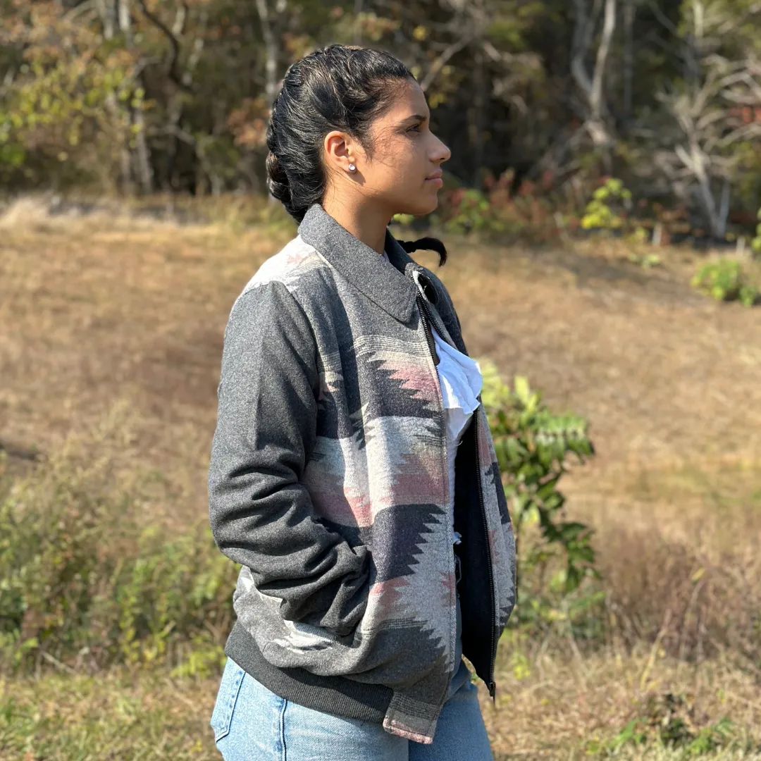 Grey/Multi-Color Aztec Wool Bomber DW92C04124