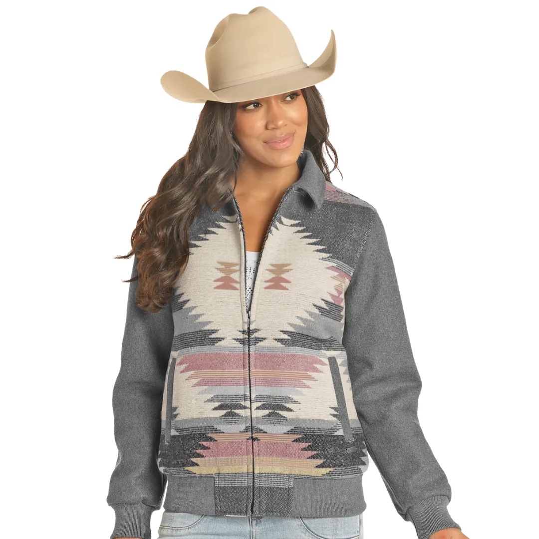 Grey/Multi-Color Aztec Wool Bomber DW92C04124