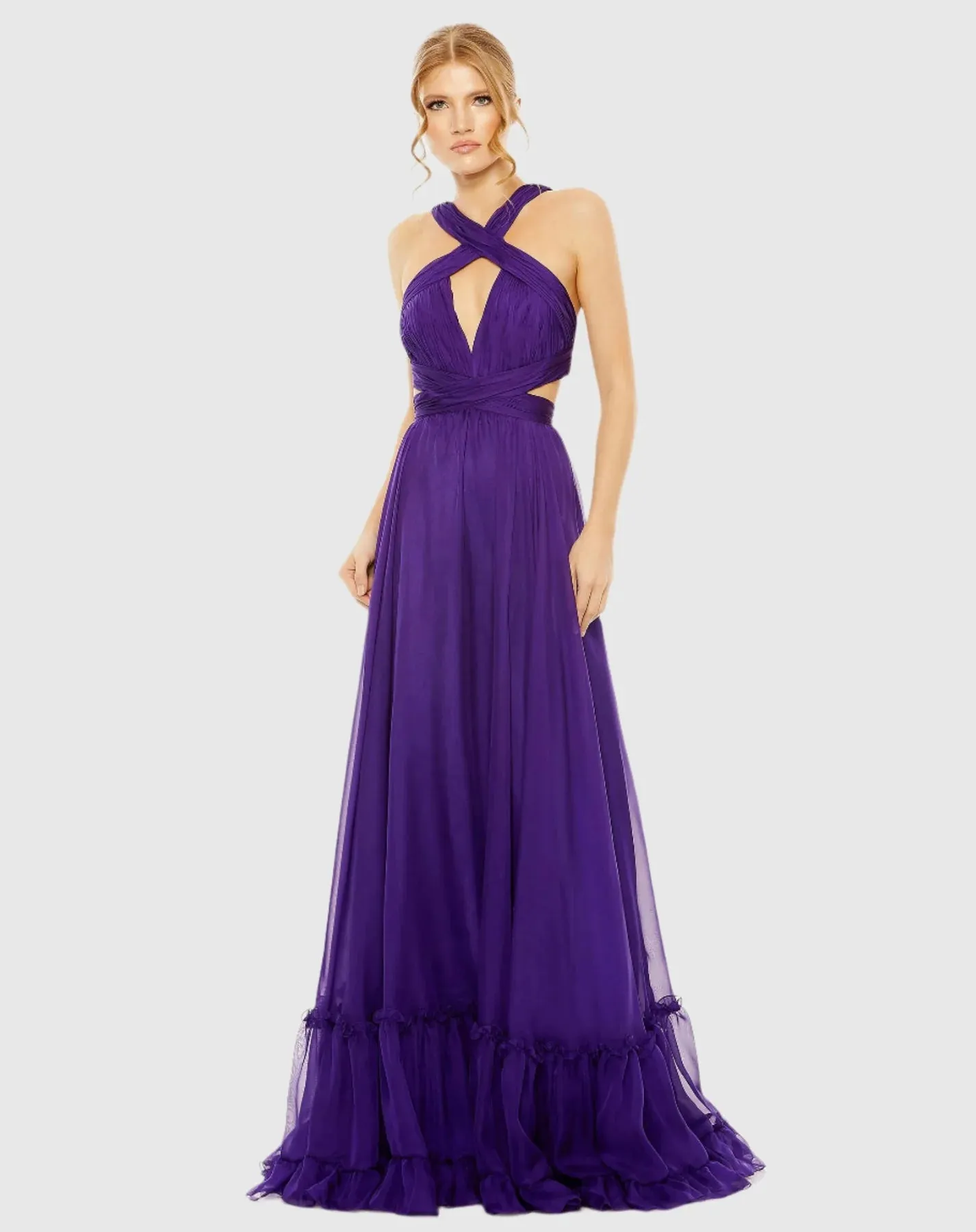 Halter keyhole cut out tiered gown - Purple
