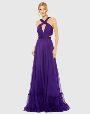 Halter keyhole cut out tiered gown - Purple