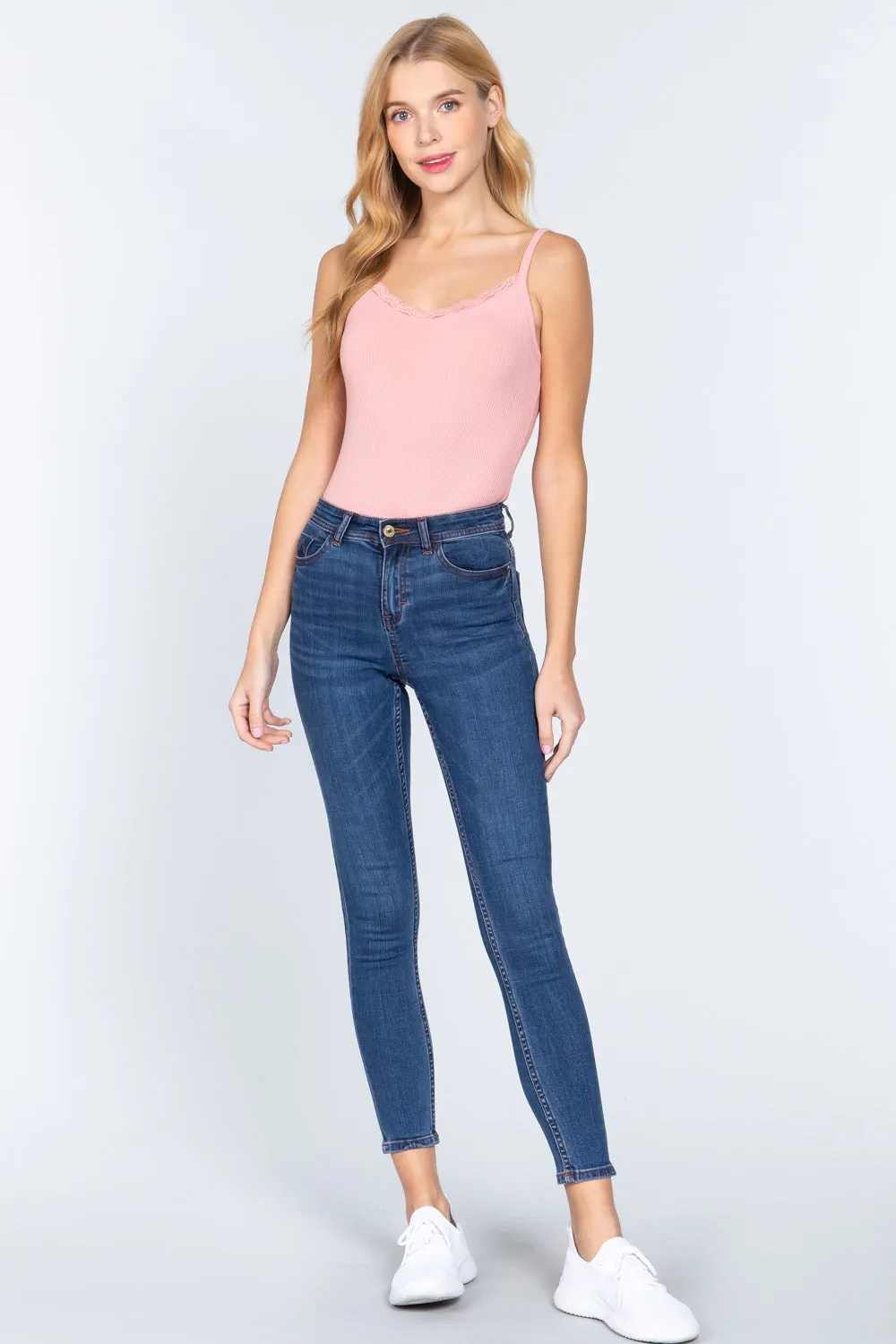 Heavy Rib Cami with Lace Bodysuit in Pink