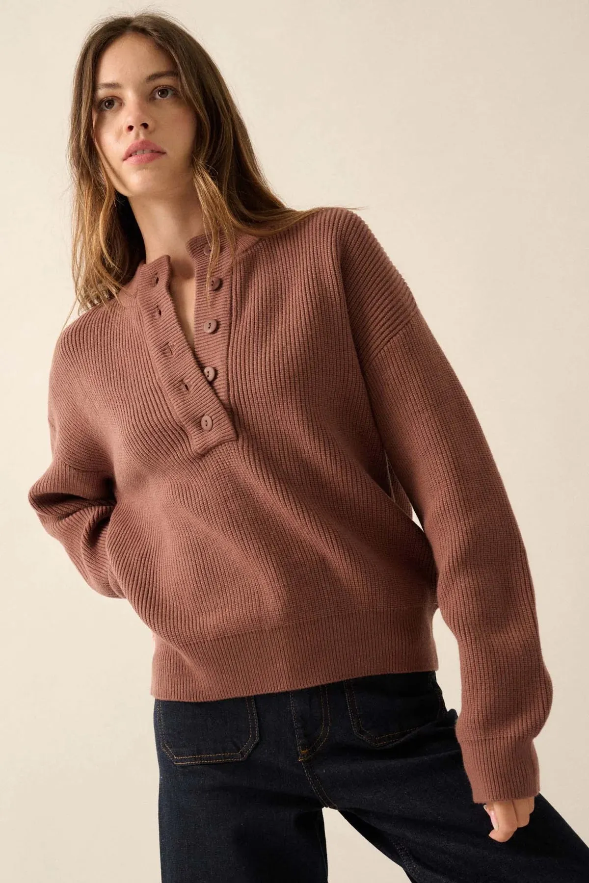 henley button sweater