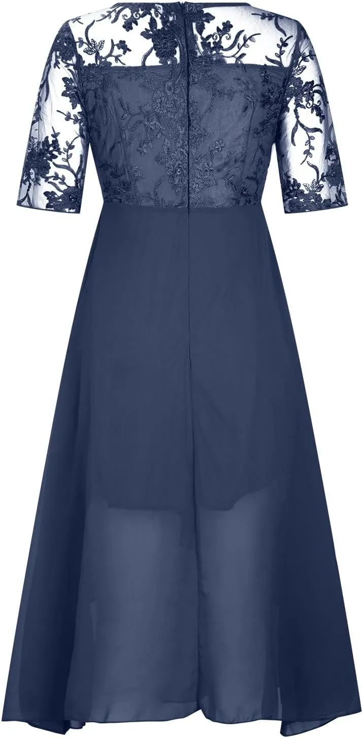 HGps8w Mother of The Bride Dresses for Women Elegant Lace Chiffon Flowy Dress Formal Evening Party Gown for Wedding