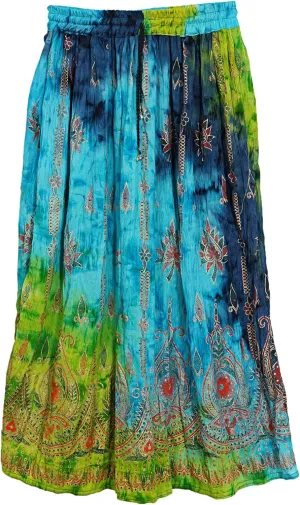 Indian Multi Tie Dye Yoga Trend Women's Sequined Crinkle Broomstick Gypsy Long Skirts