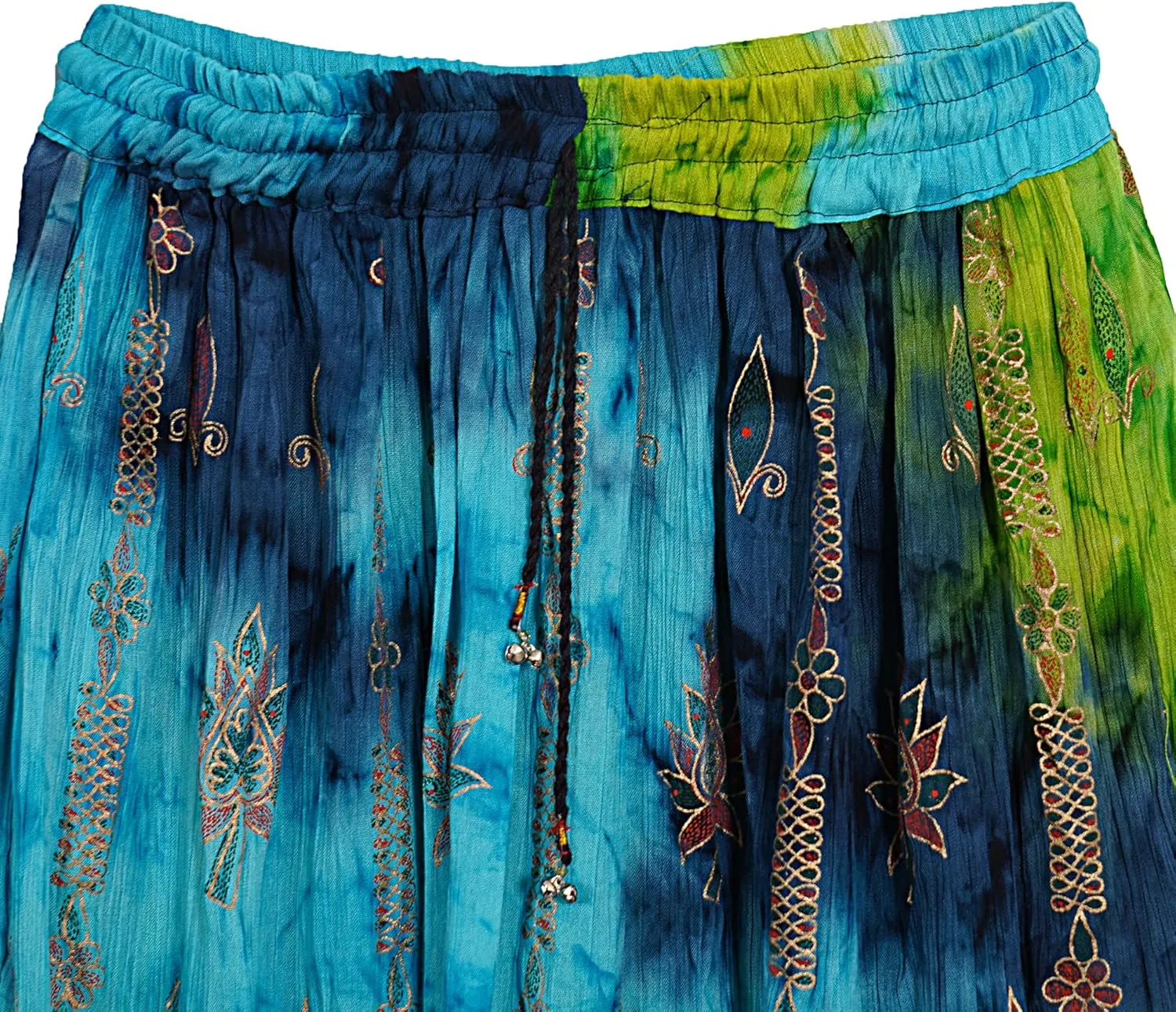 Indian Multi Tie Dye Yoga Trend Women's Sequined Crinkle Broomstick Gypsy Long Skirts