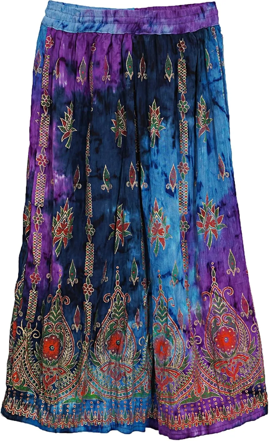 Indian Multi Tie Dye Yoga Trend Women's Sequined Crinkle Broomstick Gypsy Long Skirts