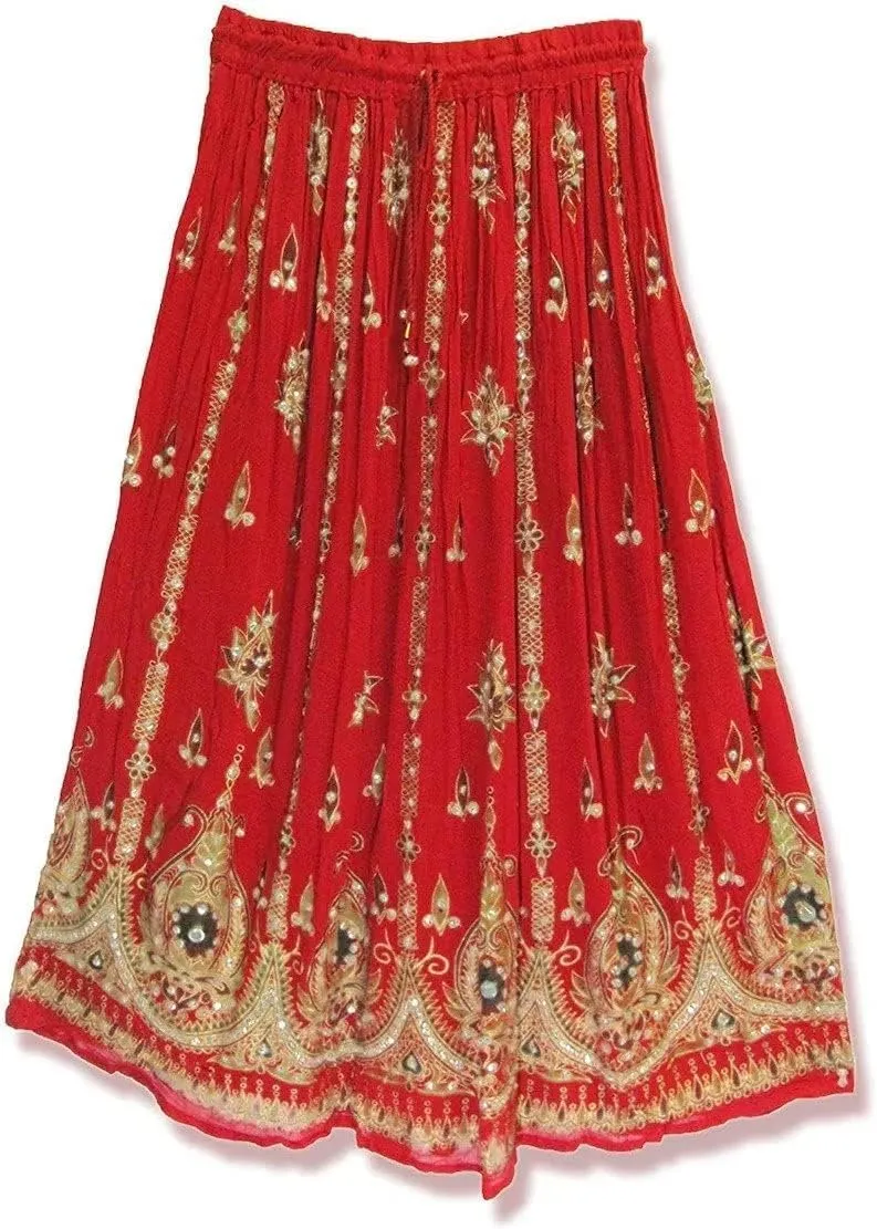 Indian Women Tie Dye Yoga Trend Women's Sequined Crinkle Broomstick Gypsy Long Skirt