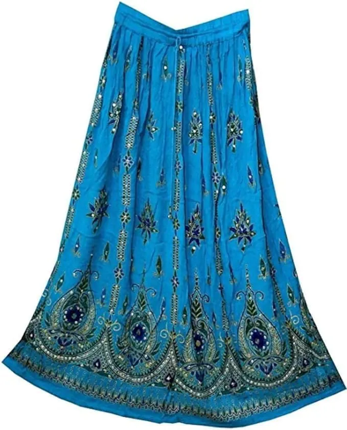 Indian Women Tie Dye Yoga Trend Women's Sequined Crinkle Broomstick Gypsy Long Skirt