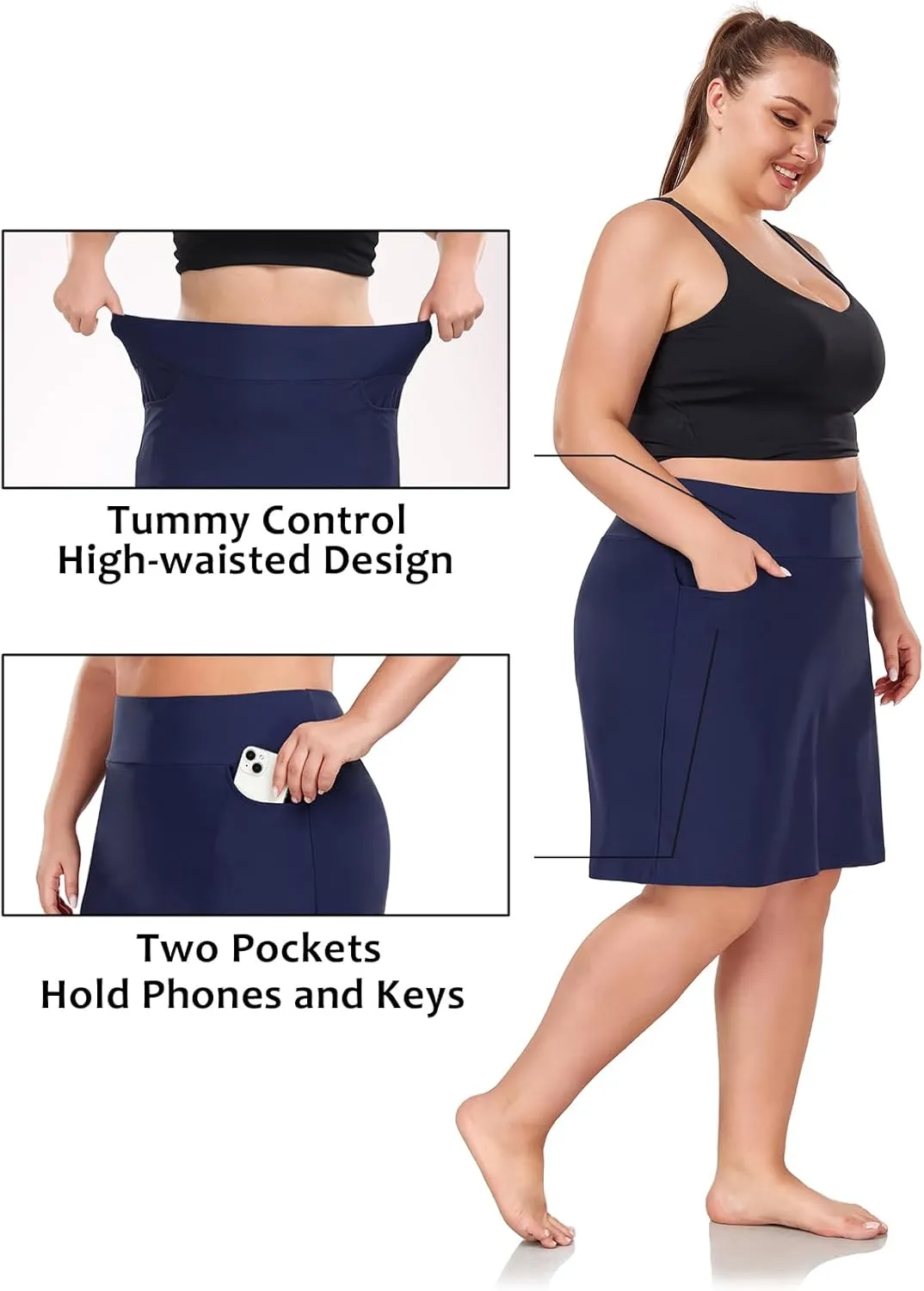Inno 20" Womens Plus-Size Swim Skirt UPF 50  High Waisted Skort Drawstring Bikini Bottoms with Built-in Panty