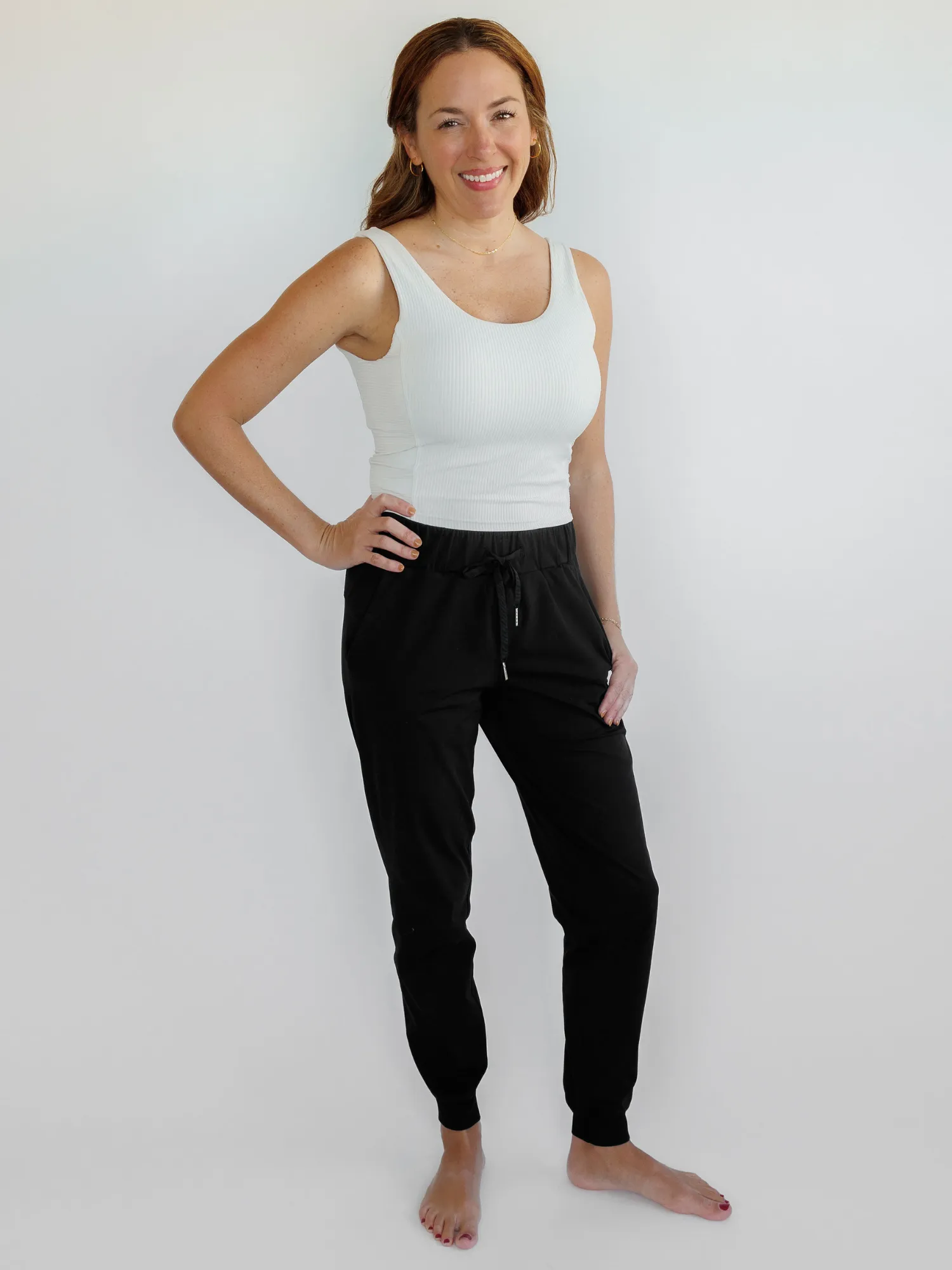 Ivory "Rebecca" Ribbed Tank with Removable Pads in Shelf Bra
