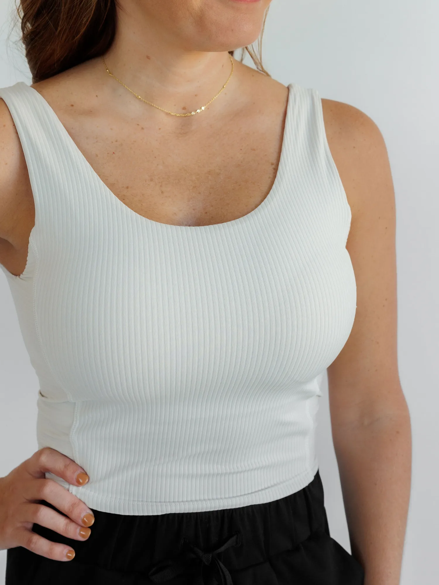 Ivory "Rebecca" Ribbed Tank with Removable Pads in Shelf Bra