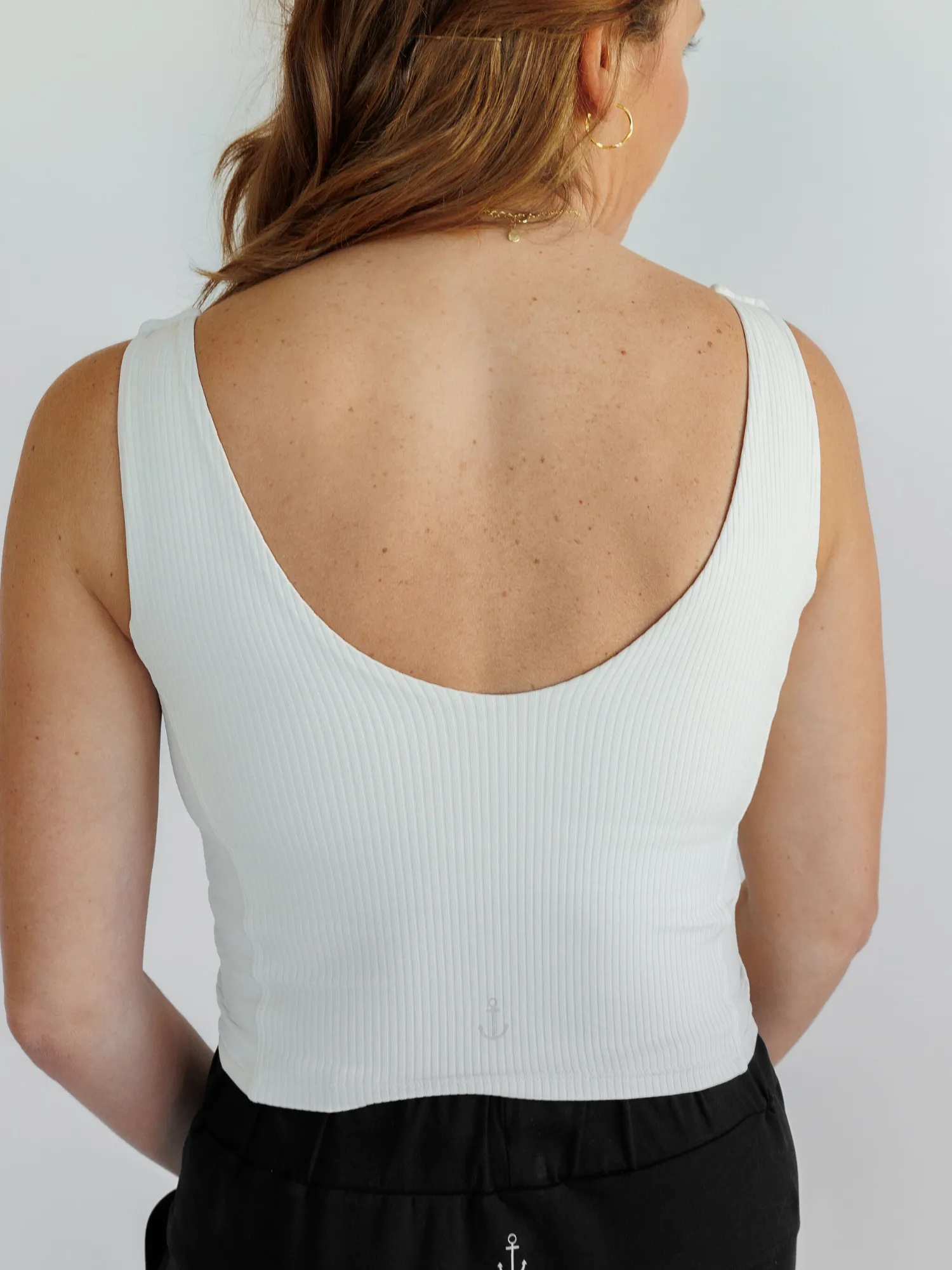 Ivory "Rebecca" Ribbed Tank with Removable Pads in Shelf Bra