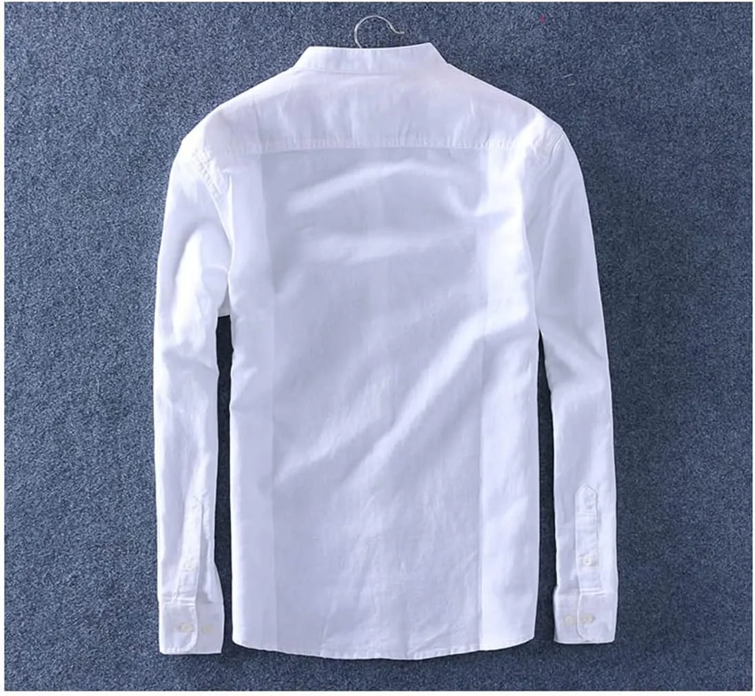 Jegsnoe Men Cotton Linen Shirts Slim Stand Collar Comfortable Undershirt